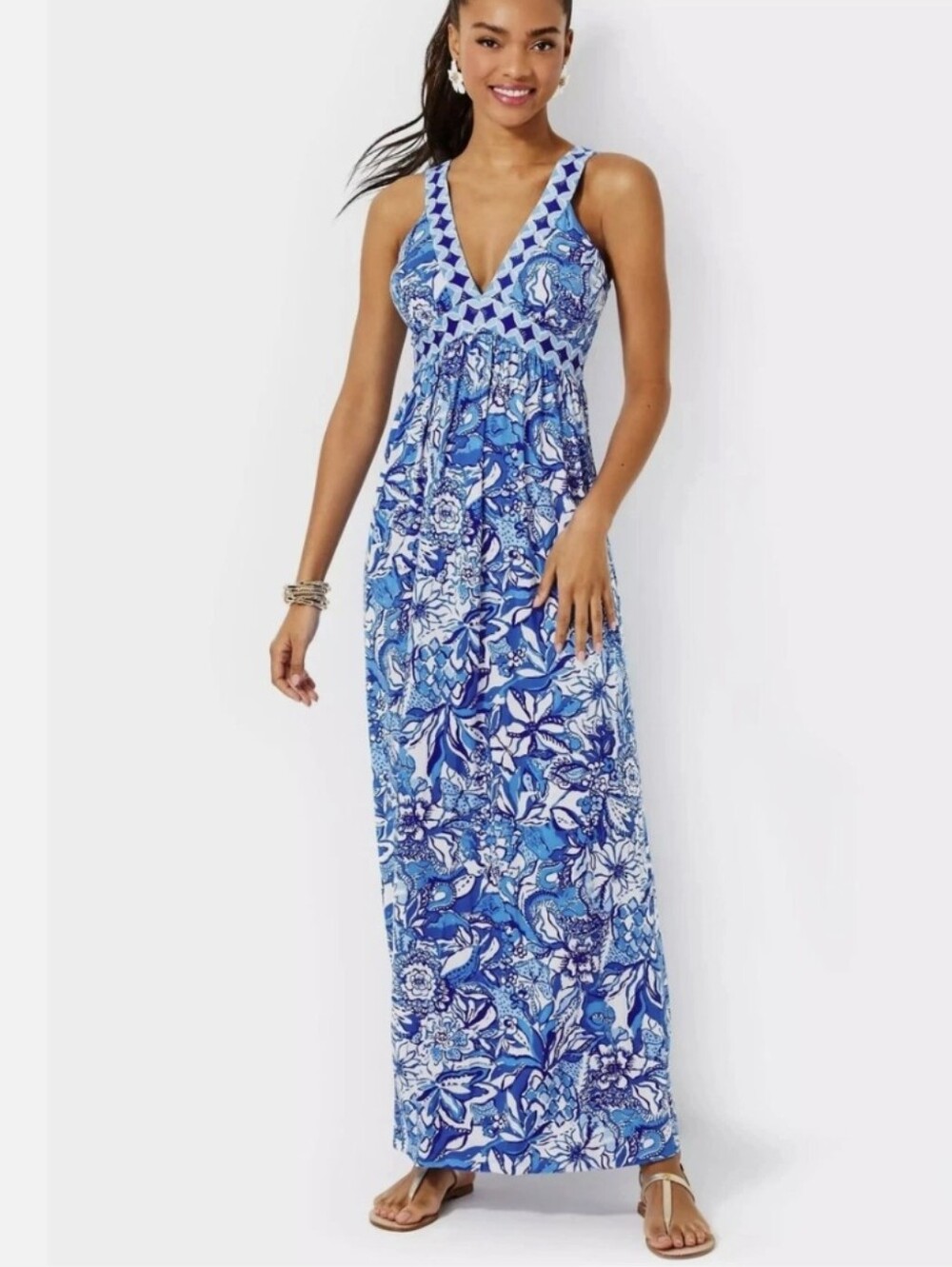 Lilly Pulitzer  Serena Maxi Dress "Blue Tang Flocking" Sz.2